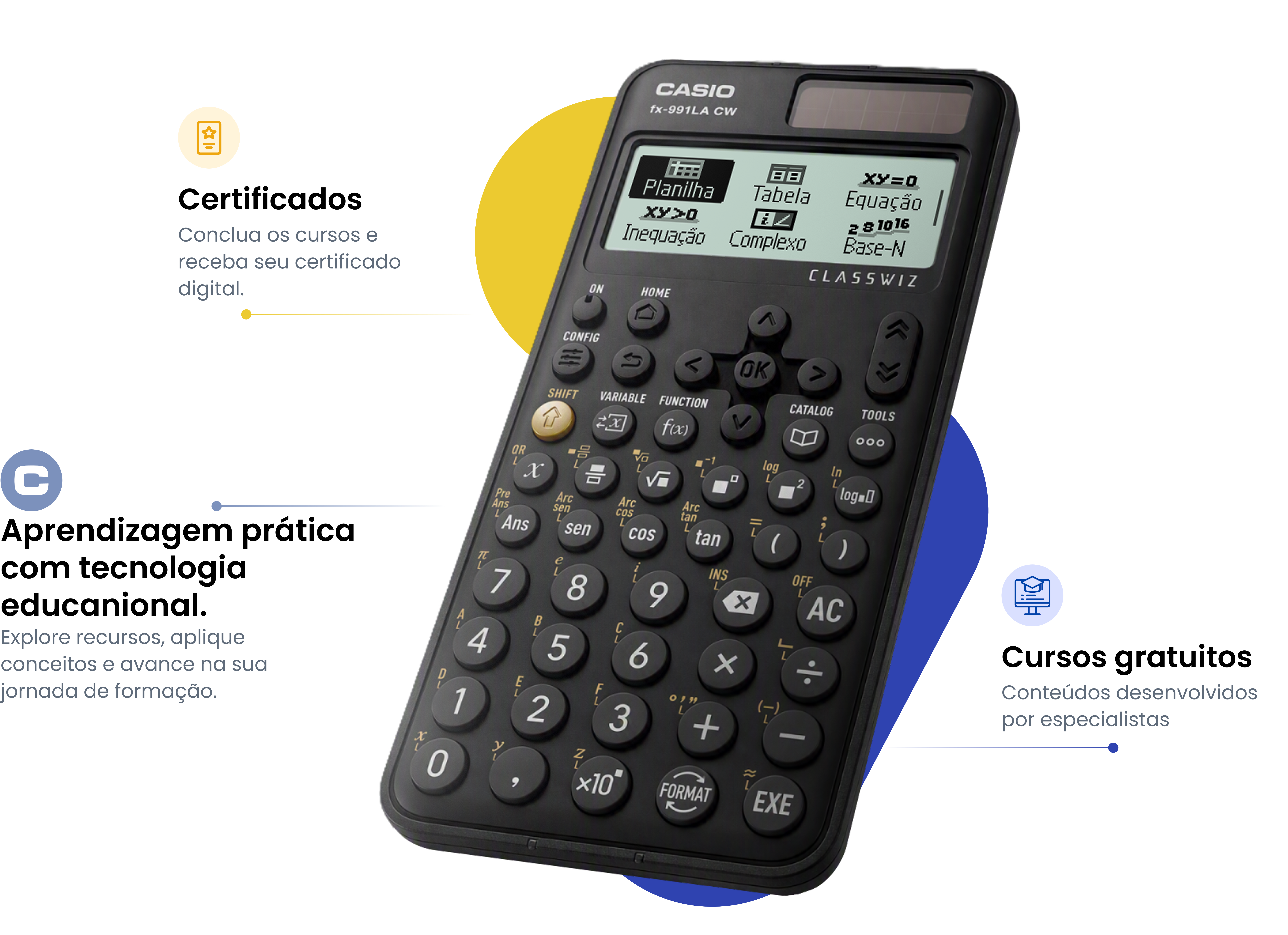 Certificados, aprendizagem prática, cursos gratuitos e calculadora científica CASIO ClassWiz
